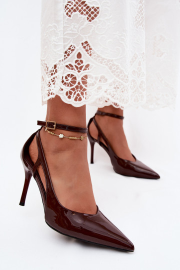 High heels with patent effect made of faux leather CzekoladoĮe Fionnel