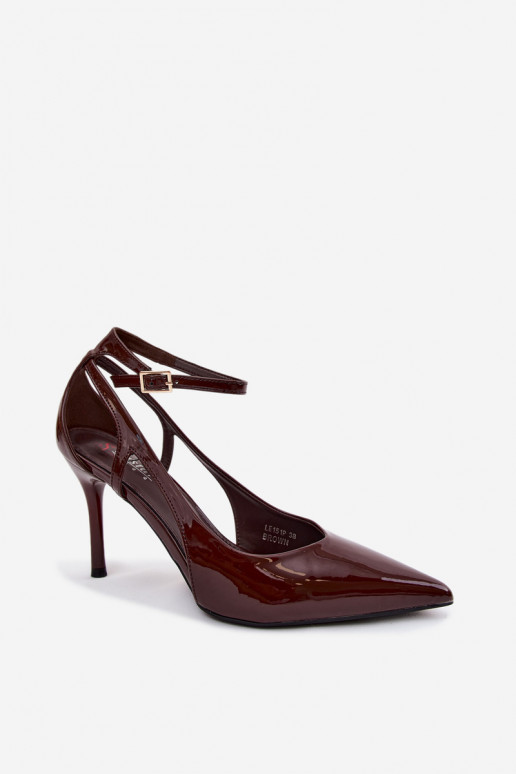 High heels with patent effect made of faux leather CzekoladoĮe Fionnel