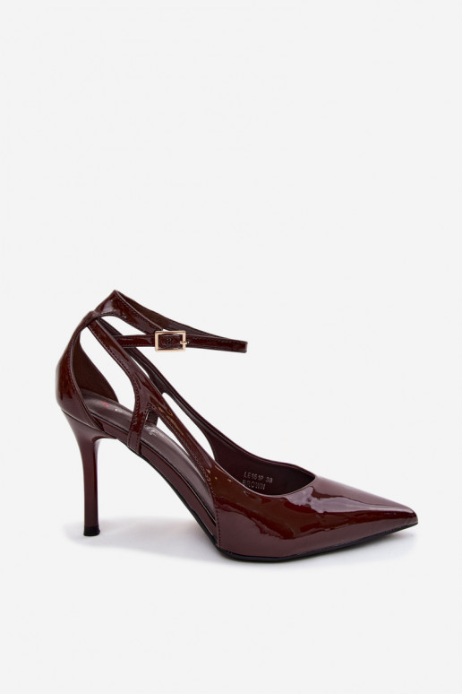 High heels with patent effect made of faux leather CzekoladoĮe Fionnel