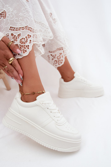 White women's sneakers with platform made of faux leather Crosbella
