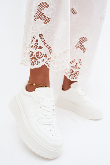 White women's sneakers with platform made of faux leather Crosbella 2