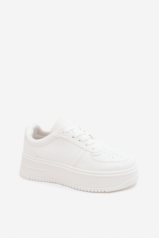 Białe damskie sneakersy z platformą z sztucznej skóry Crosbella