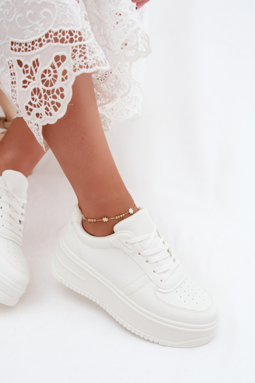 Białe damskie sneakersy z platformą z sztucznej skóry Crosbella