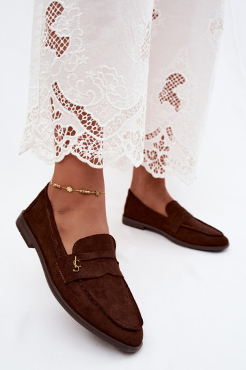 Chocolate-colored women's moccasins made of faux suede Prestelle 2