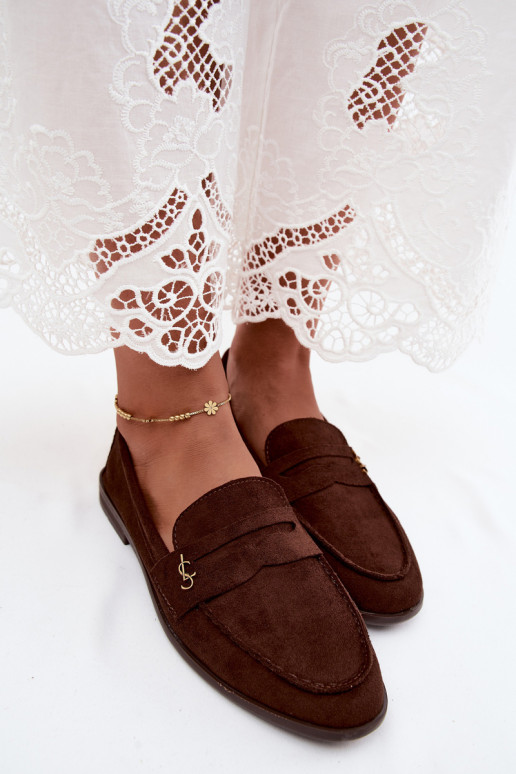 Chocolate-colored women's moccasins made of faux suede Prestelle
