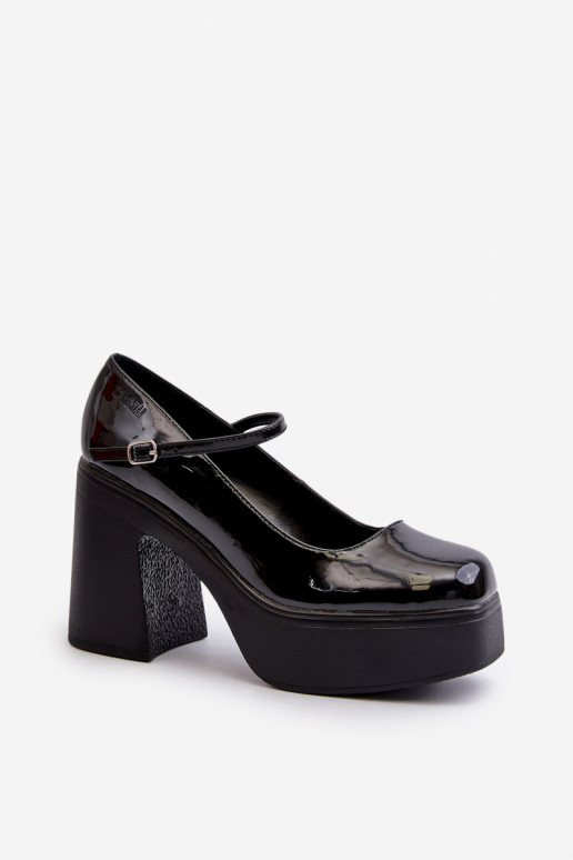 Women's black shoes with patent effect and platform Big Star NN274004