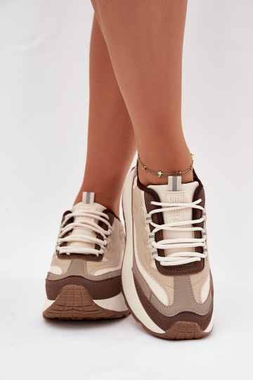 Damskie beżowe sneakersy z platformą Big Star SS274002 HI-POLY SYSTEM 2