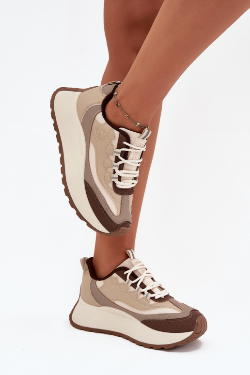 Damskie beżowe sneakersy z platformą Big Star SS274002 HI-POLY SYSTEM