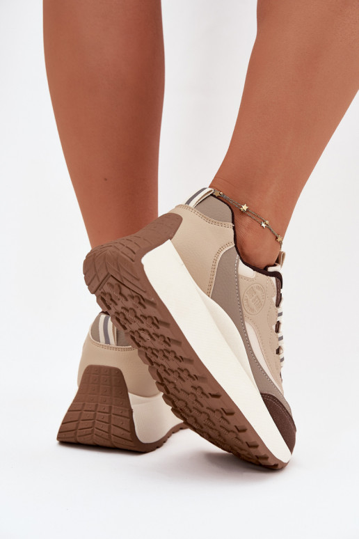 Women's sand-colored sneakers with platform Big Star SS274002 HI-POLY SYSTEM