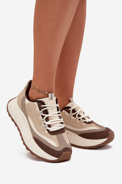 Women's sand-colored sneakers with platform Big Star SS274002 HI-POLY SYSTEM