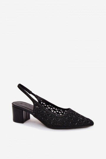 Black high-heeled sandals with mesh decoration Tai turirshina