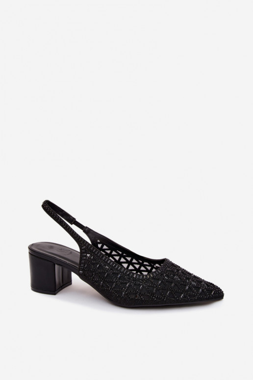 Black high-heeled sandals with mesh decoration Tai turirshina