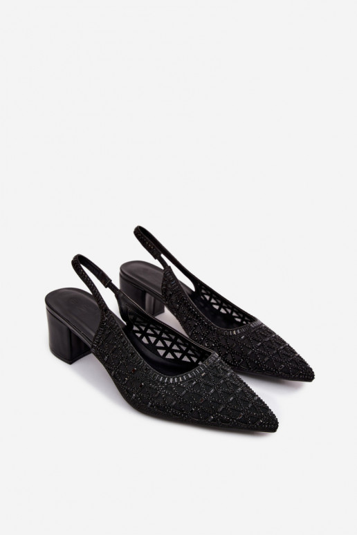 Black high-heeled sandals with mesh decoration Tai turirshina