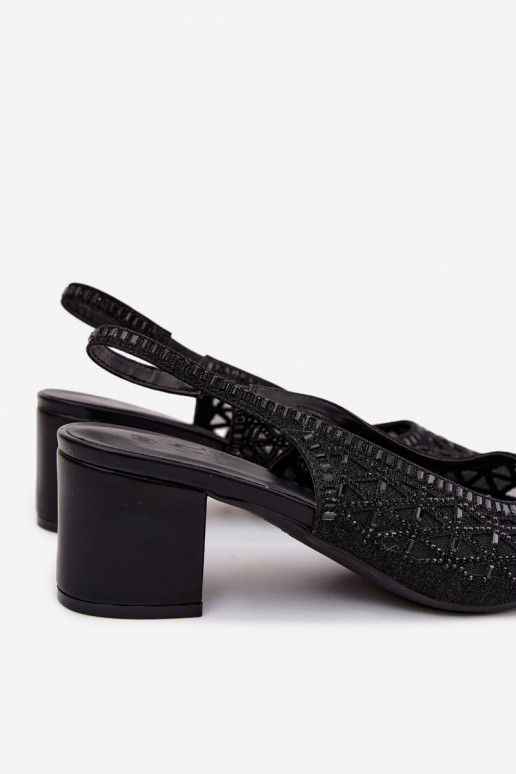 Black high-heeled sandals with mesh decoration Tai turirshina