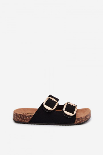 Black women's slippers with buckles on a cork sole Bubbelia 2