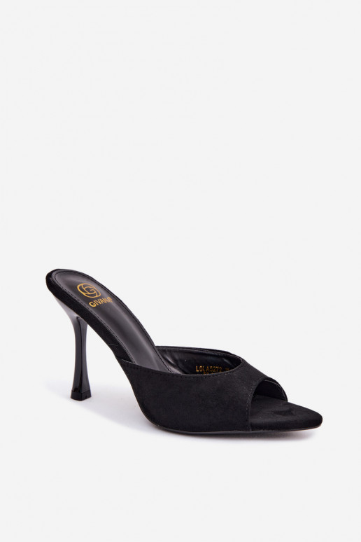 Slippers with faux suede thin heels in black Cherryssa