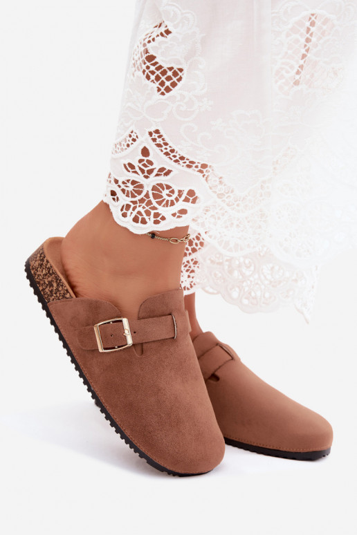 Clogs with platform and buckles in brown Selio