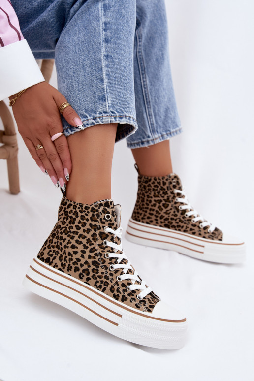 Buty sportowe z cholewką i wzorem z leopardem Inildrose