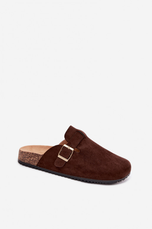Women's clogs with platform and buckles in chocolate color Selio