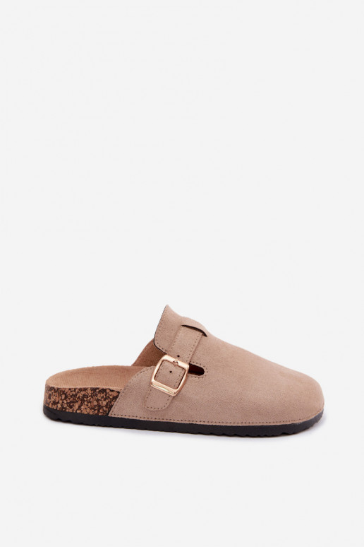 Women's clogs with buckles in sand color faux suede Glamora