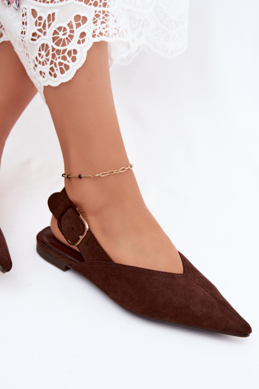 Women's ballerinas with buckles in dark brown color Tanelia