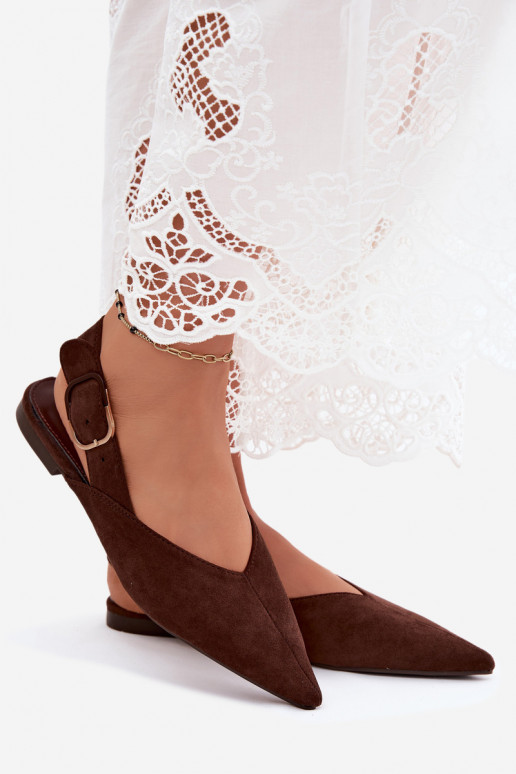 Women's ballerinas with buckles in dark brown color Tanelia