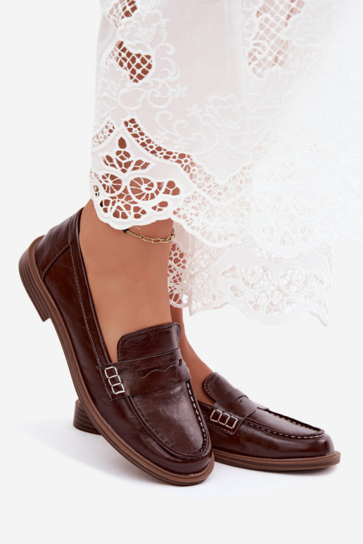 Women's patent loafers in chocolate color faux leather Roslyn
