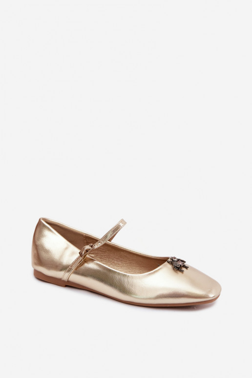 Women's ballerinas with straps and buckle in gold color faux leather Pinea