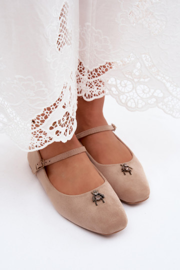 Women's ballerinas with straps and buckle in sand color faux suede Pinea
