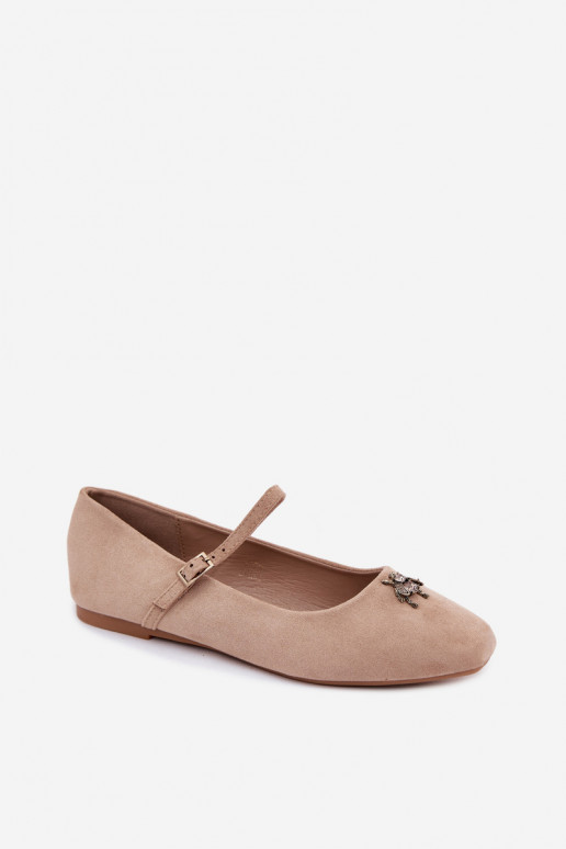 Women's ballerinas with straps and buckle in sand color faux suede Pinea
