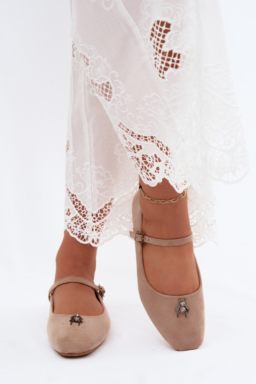 Women's ballerinas with straps and buckle in sand color faux suede Pinea