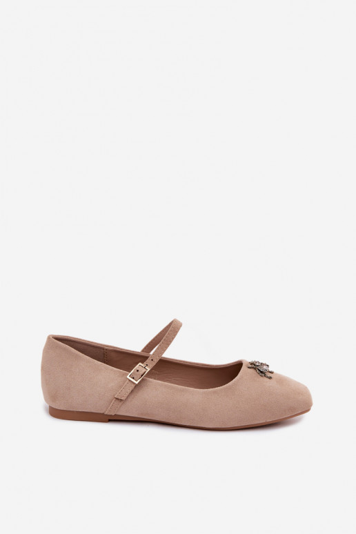Women's ballerinas with straps and buckle in sand color faux suede Pinea