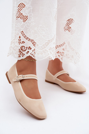 Women's ballerinas with straps in sand color faux suede Birchia 2