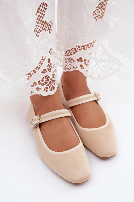 Women's ballerinas with straps in sand color faux suede Birchia