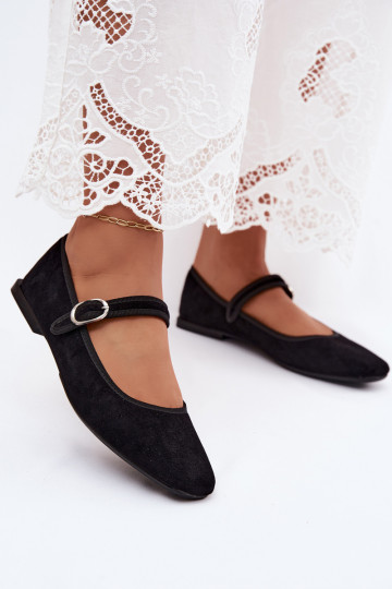 Women's ballerinas with straps in black color faux suede Birchia 2