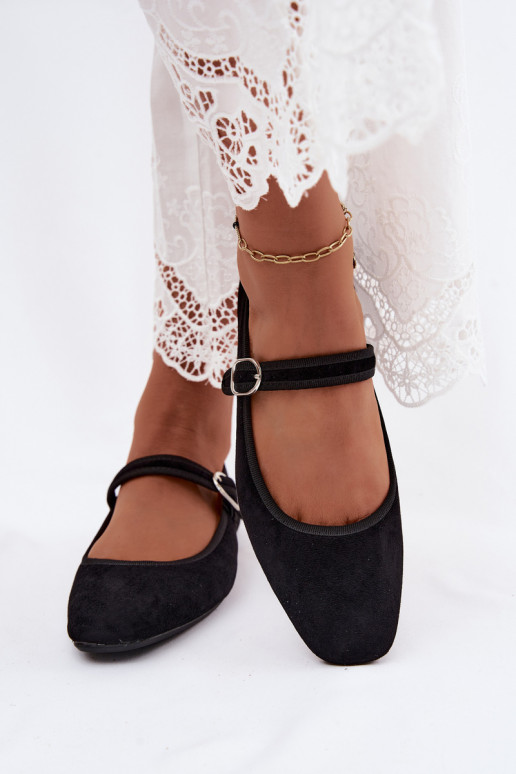 Women's ballerinas with straps in black color faux suede Birchia