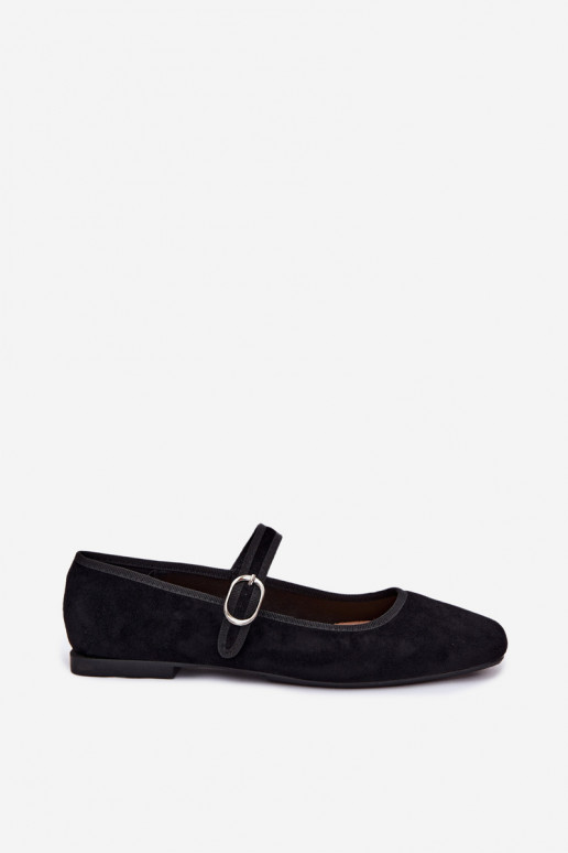 Women's ballerinas with straps in black color faux suede Birchia