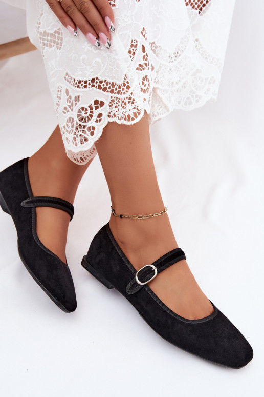 Women's ballerinas with straps in black color faux suede Birchia