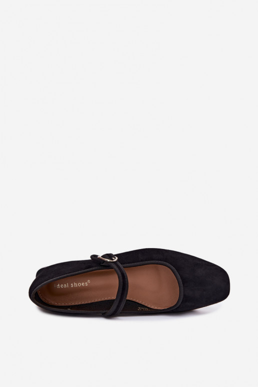 Damskie baleriny z paskami w kolorze czarnym z sztucznej zamszowej Birchia