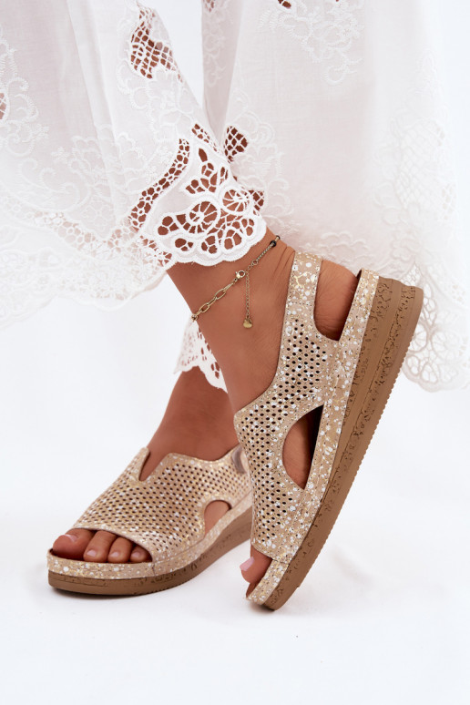 Golden cut-out platform sandals Tai turiciejka L4494-25
