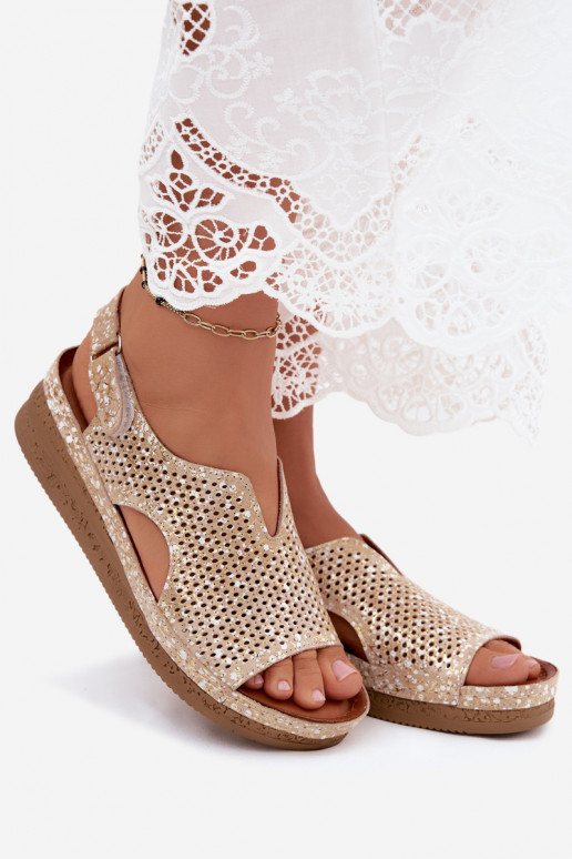 Golden cut-out platform sandals Tai turiciejka L4494-25
