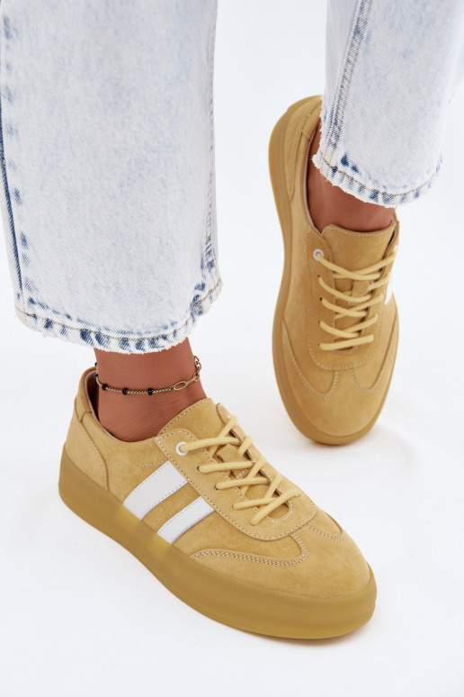 Żółte sneakersy z zamszu na platformie Artelle