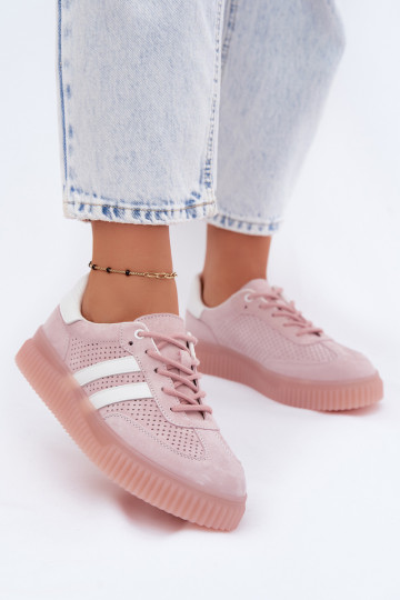 Różowe sneakersy z zamszu na platformie Artelle