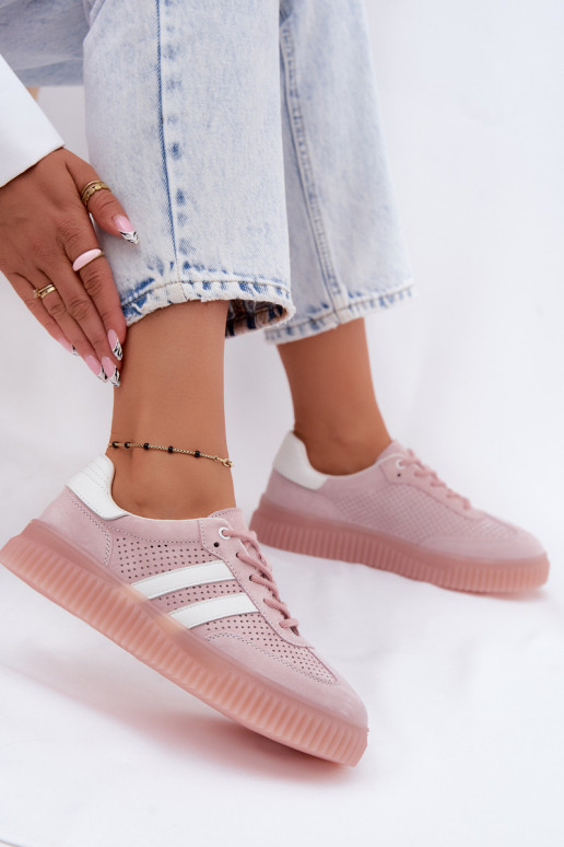 Różowe sneakersy z zamszu na platformie Artelle