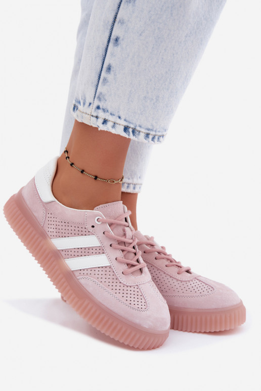 Różowe sneakersy z zamszu na platformie Artelle