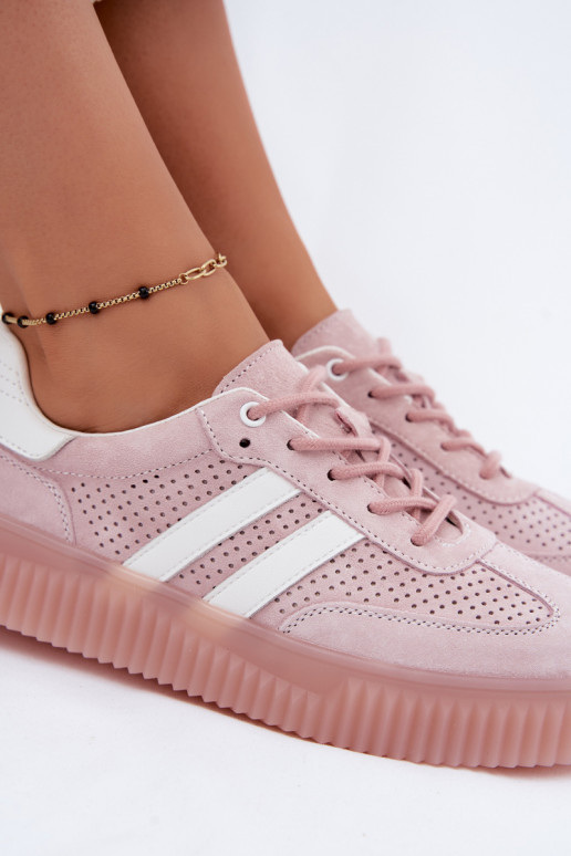 Różowe sneakersy z zamszu na platformie Artelle