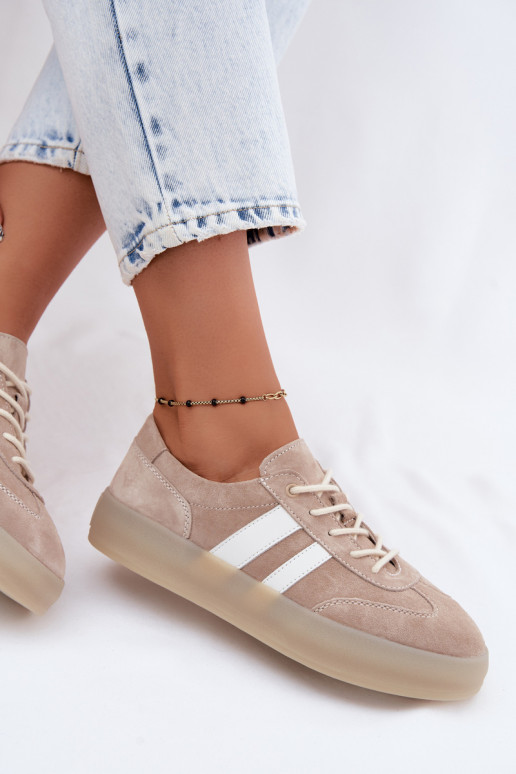 Beżowe sneakersy z sztucznego zamszu na platformie Coralia