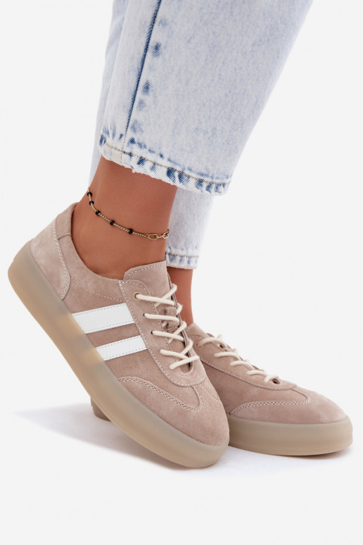 Beżowe sneakersy z sztucznego zamszu na platformie Coralia