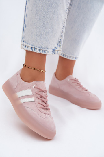 Różowe sneakersy z sztucznego zamszu na platformie Coralia