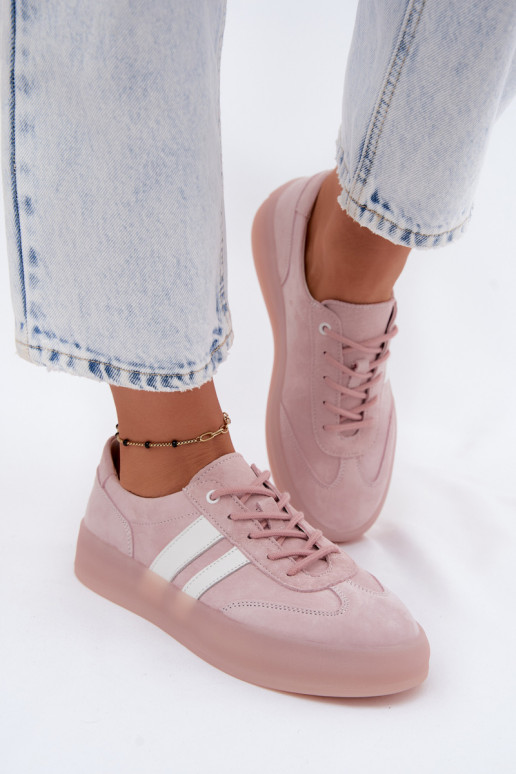 Różowe sneakersy z sztucznego zamszu na platformie Coralia